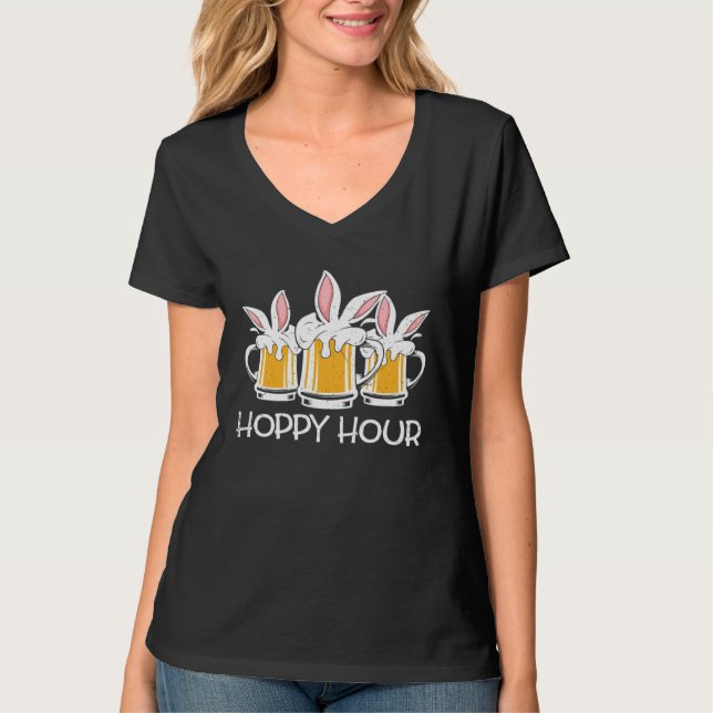Camiseta Hoppy Hour Funny Easter Beer Pints Bunny Ears Drin (Frente)