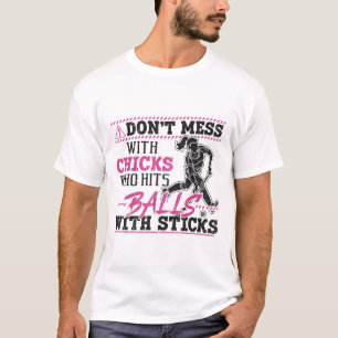 Camiseta Hóquei em Campo Humor Adulto Não Mexa Com Garotas