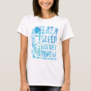 Camiseta Hóquei no Gelo Comer Dormir Hóquei Repetir Engraça