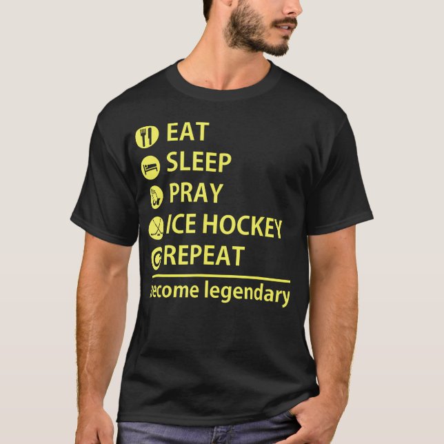 Camiseta Hóquei no Gelo - Comer Dormir Rezar Hóquei (Frente)