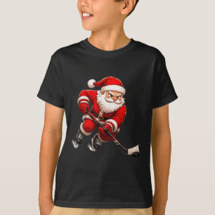 Camiseta Hóquei no gelo de Natal papai Noel jogador de hóqu