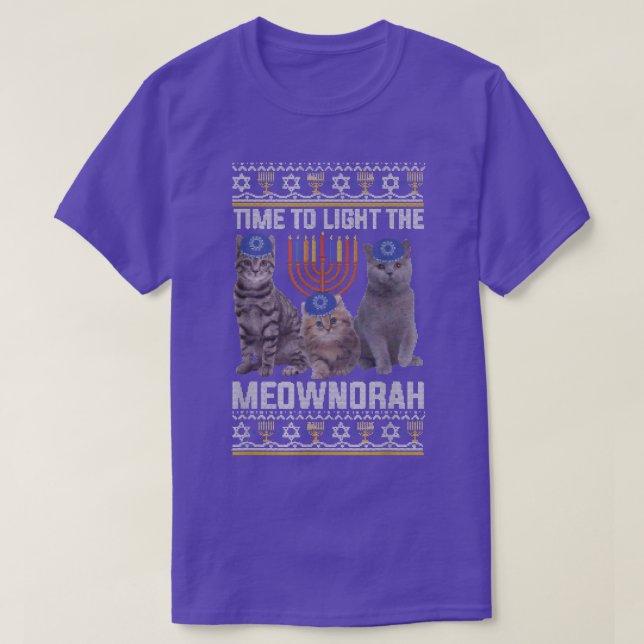 Camiseta Hora De Acender O Meownorah Cat Menorah Feio (Frente do Design)