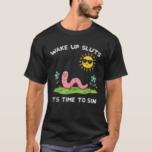 Camiseta Hora de Acordar para Pecar Minhoca Engraçado Inade