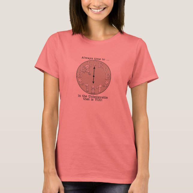 Camiseta Hora de Acreditar-Menino e Relógio (Frente)