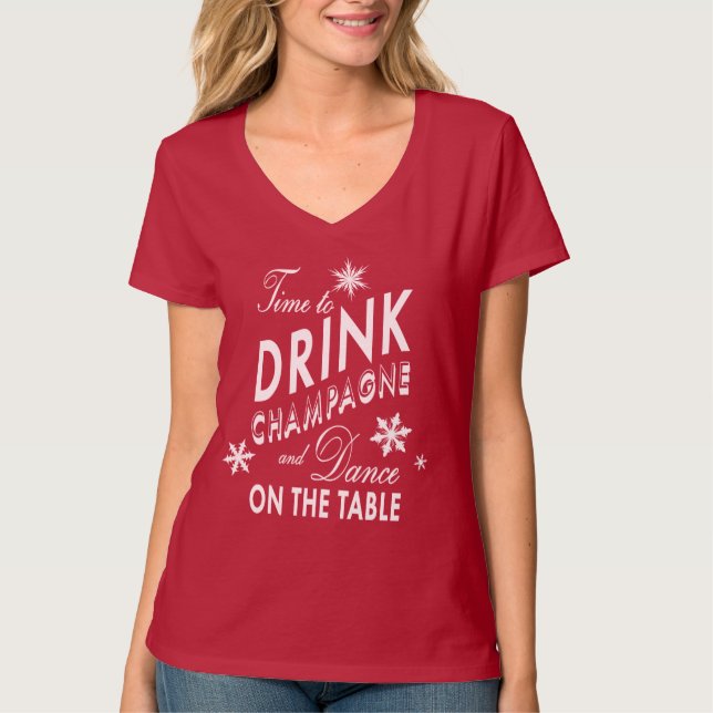 Camiseta Hora de Beber Champanhe e Dançar na Mesa vermelha (Frente)