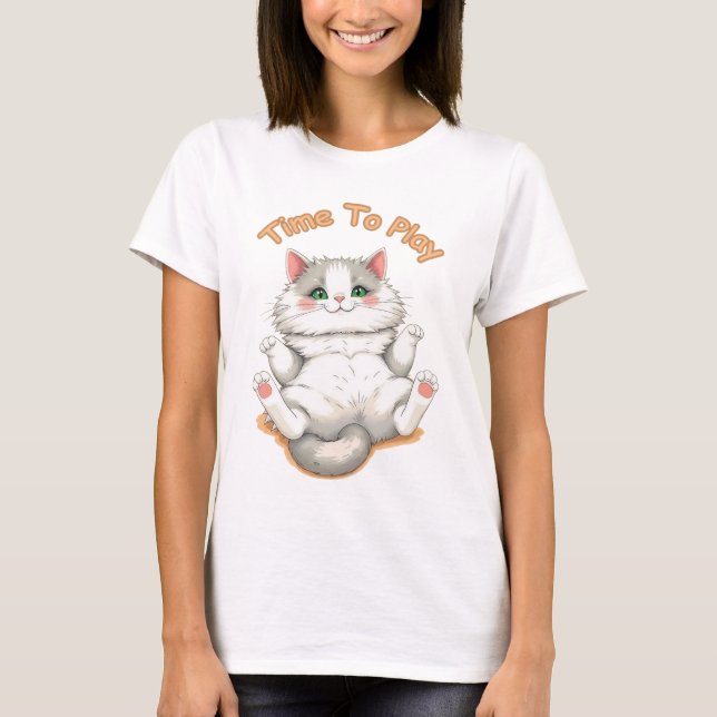 Camiseta Hora de Brincar - Melhor Design de Gato Fofo (Frente)