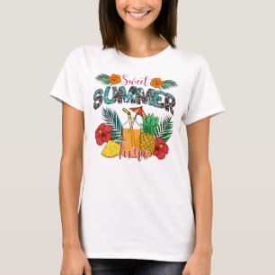 Camiseta Hora de Verão Doce Frutas Tropicais e Florais