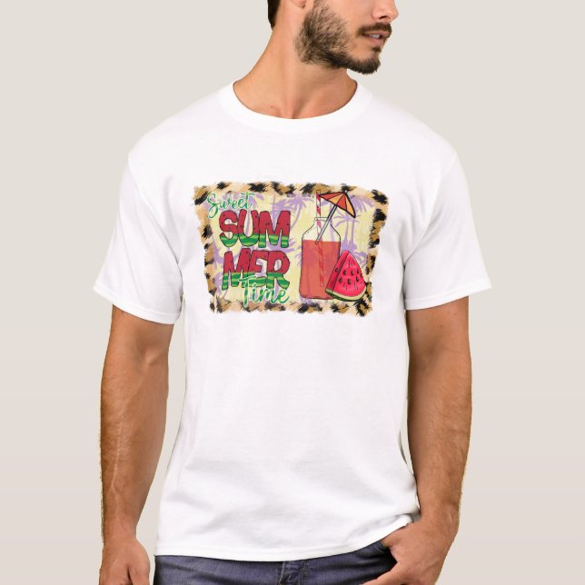 Camiseta Hora de Verão Doce | Melancia, Praia e Leopardo (Frente)