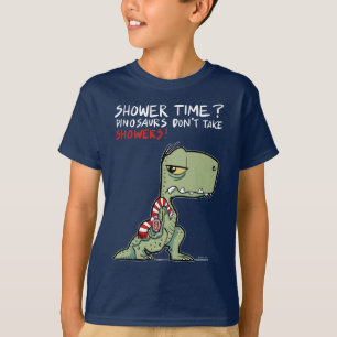 Camiseta Hora do Banho T-Rex Dinossauro Divertido para Cria