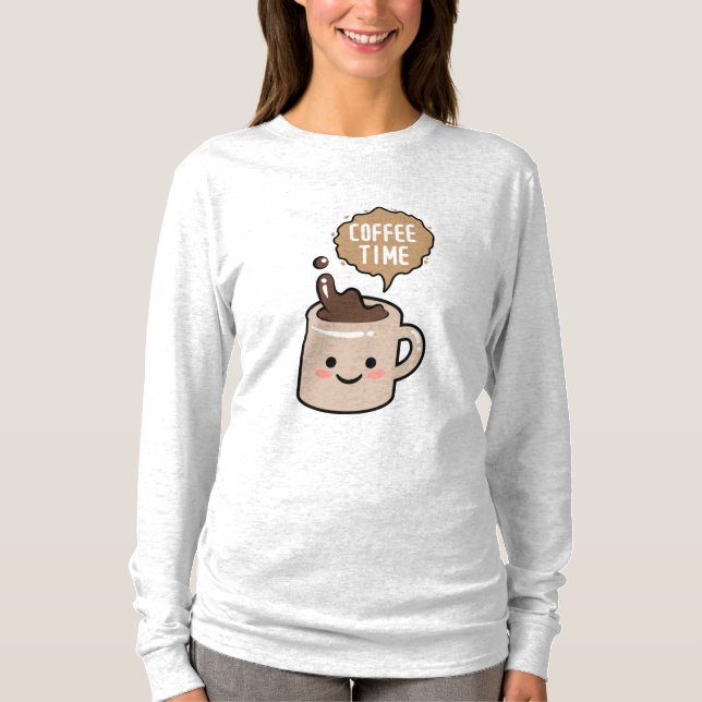 Camiseta hora do café engraçado kawaii café (Frente)