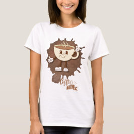 Camiseta **Hora do Café – Xícara Sorridente e Vapor em Cora