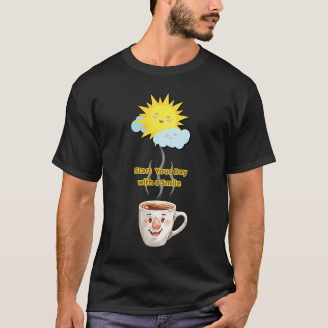 Camiseta Hora do Café – Xícara Sorridente Fofa (Frente)