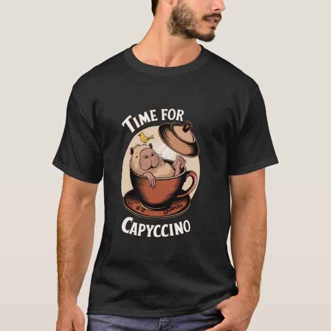 Camiseta Hora do Capyccino Humor de Capivara Fofa (Frente)