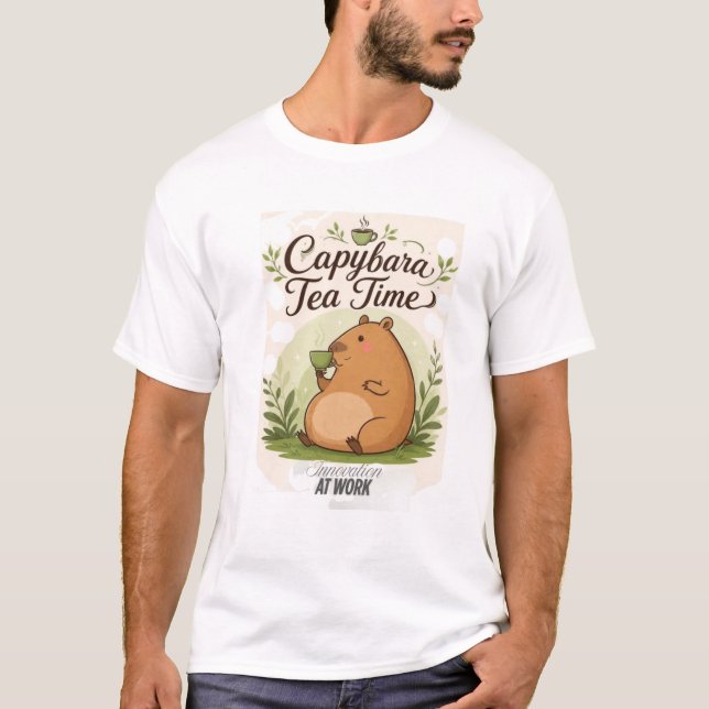 Camiseta Hora do Chá do Capivara | Capivara Fofa Bebendo Ch (Frente)