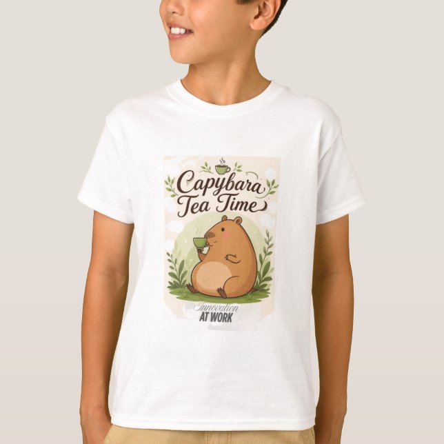 Camiseta Hora do Chá do Capivara | Capivara Fofa Bebendo Ch (Frente)
