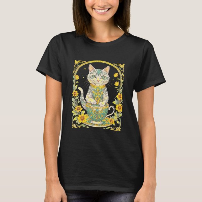 Camiseta Hora do Chá Felino Elegante (Frente)