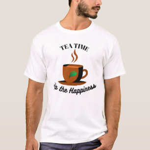 Camiseta hora do chá taça de laranja giro e folhas verdes
