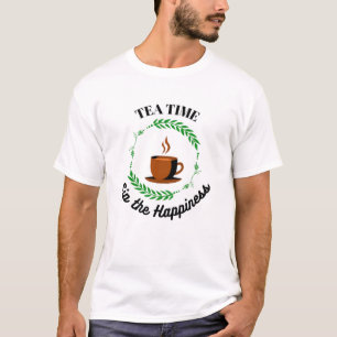 Camiseta hora do chá taça de laranja giro e folhas verdes