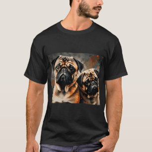 Camiseta Hora do Lanche do Pug - Pintura Digital a Óleo de 