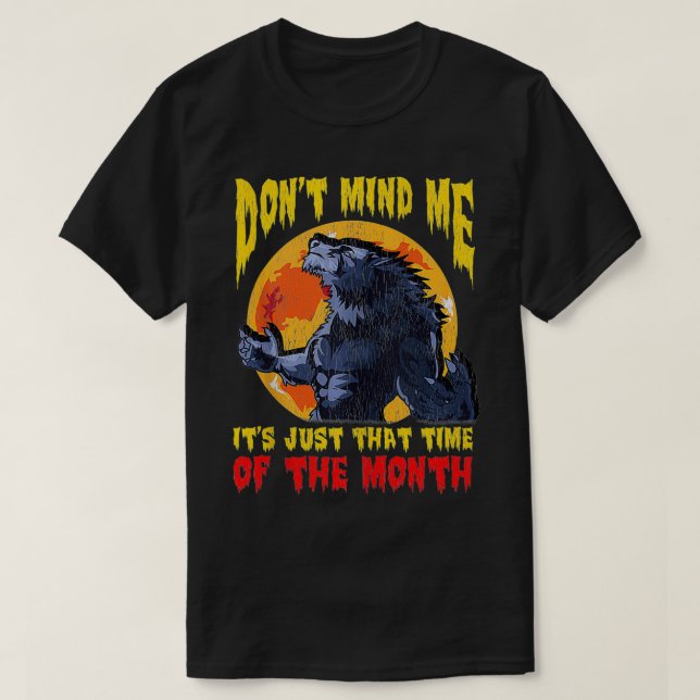 Camiseta Hora do Mês do Lobisomem Engraçado (Frente do Design)