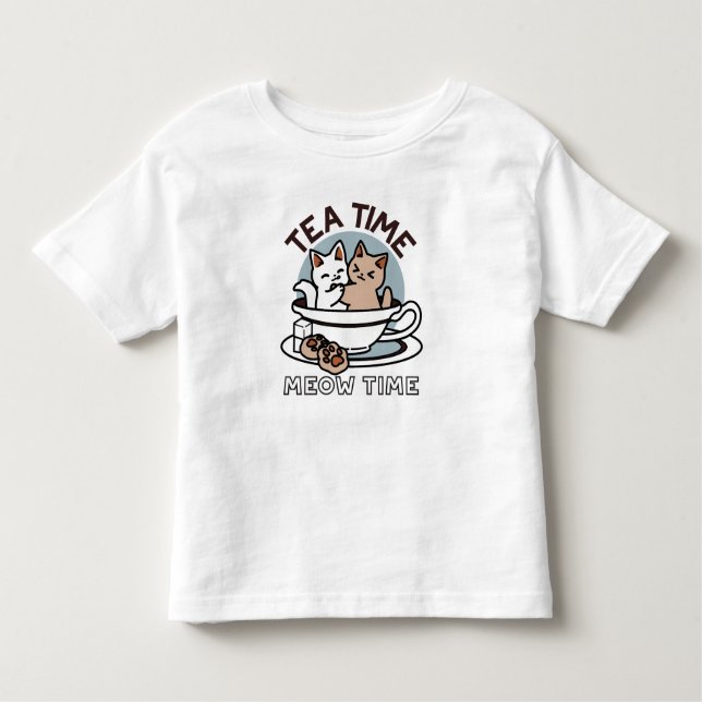 Camiseta Hora do Tea Meow - Design de Gato e Chá (Frente)