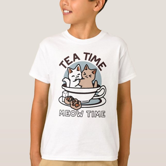Camiseta Hora do Tea Meow - Design de Gato e Chá (Frente)