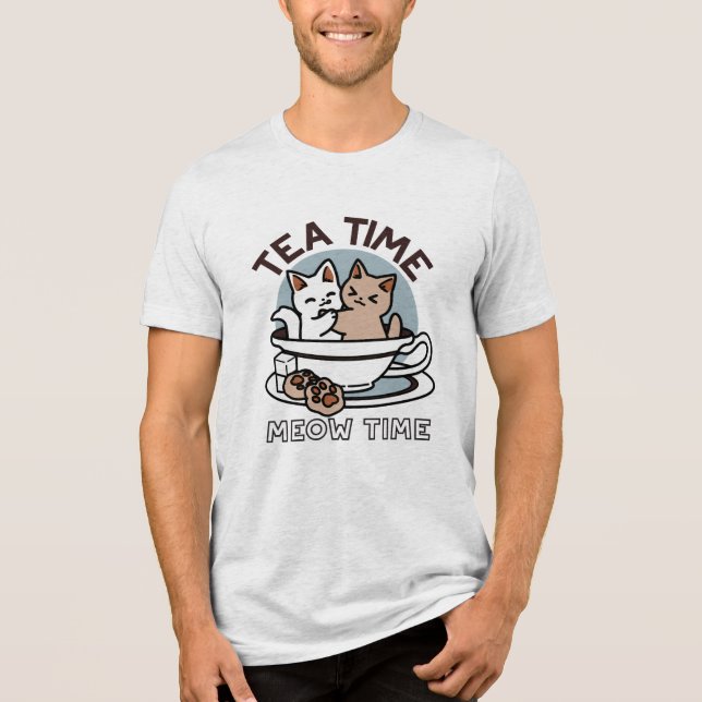 Camiseta Hora do Tea Meow - Design de Gato e Chá (Frente)