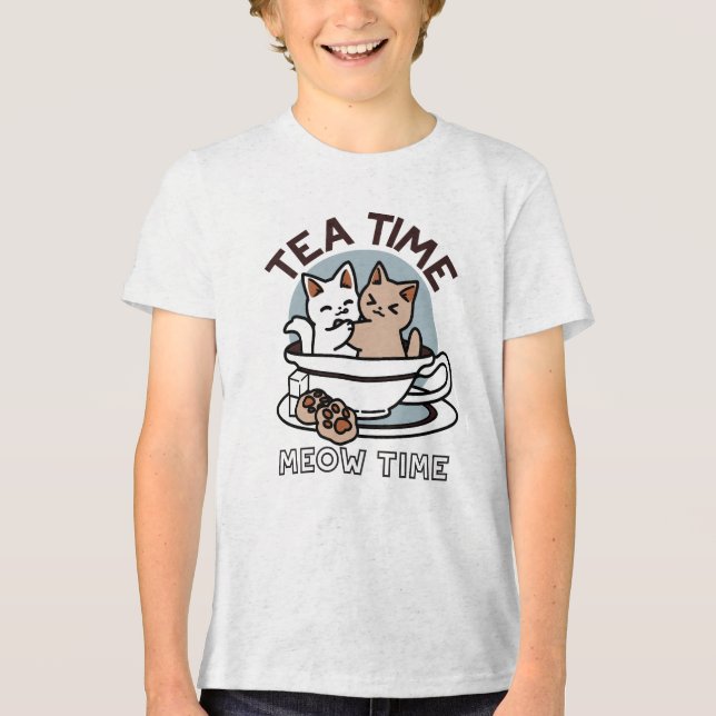 Camiseta Hora do Tea Meow - Design de Gato e Chá (Frente)