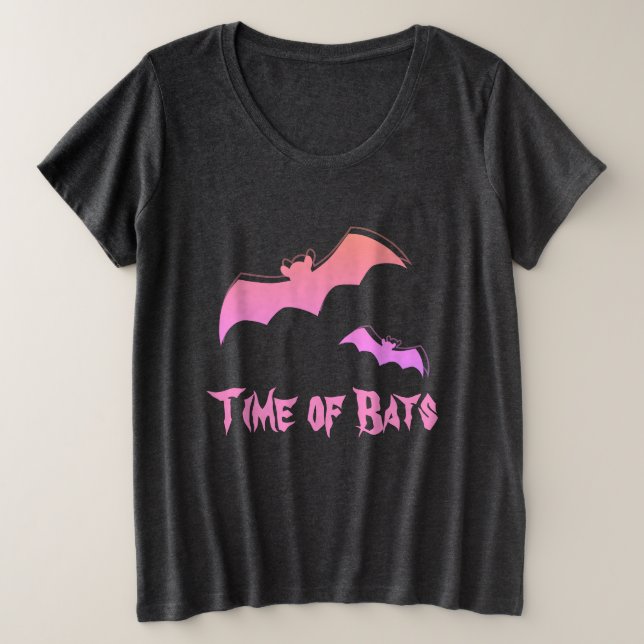 Camiseta Hora dos Morcegos - Pop de Abstrato, rosa e roxo (Frente do Design)