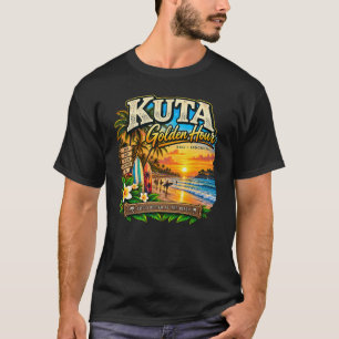 Camiseta Hora Dourada de Kuta Bali Arte de Viagem Vintage