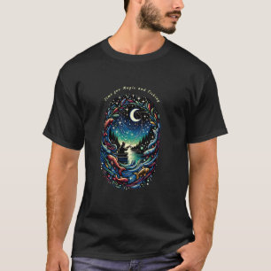 Camiseta Hora para magia e estrelas de pesca lua água