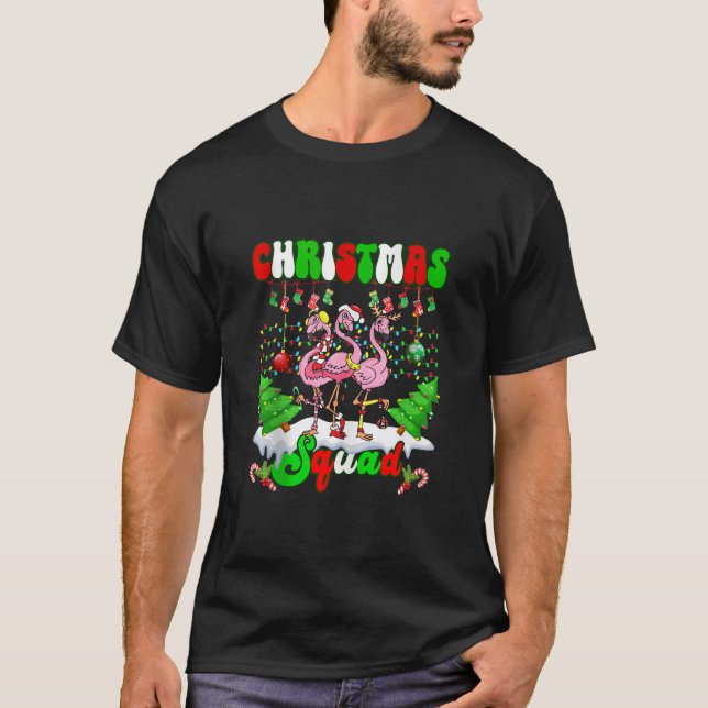 Camiseta Horário de Natal Amor Família Flamingo Xmas Luzes  (Frente)