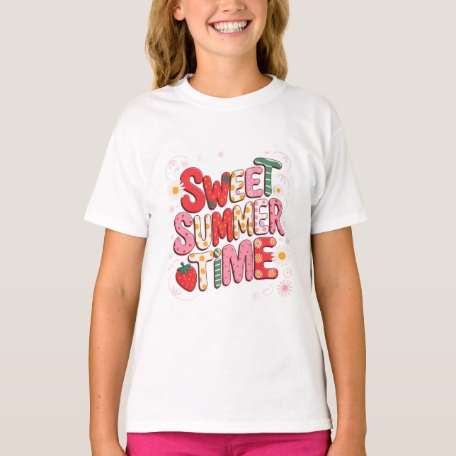 Camiseta Horário de verão doce Coquette Strawberry Retro Be (Frente)