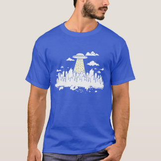 Camiseta Horizonte com prédio de Ovni Silhueta da cidade me