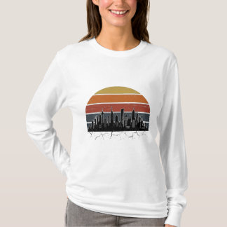 Camiseta Horizonte da Cidade Retro Anos 80 Pôr do Sol Paisa