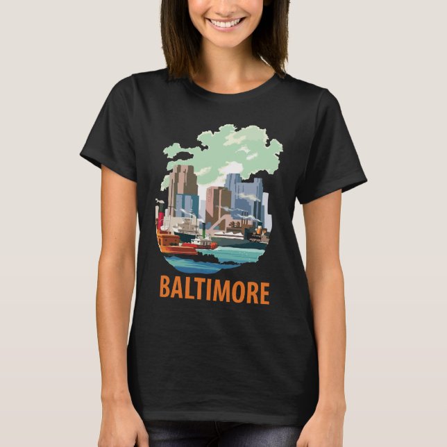 Camiseta Horizonte de Baltimore Harbor Azul Viagem (Frente)