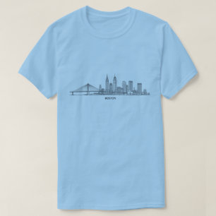 Camiseta Horizonte de Boston Arte em Linhas Detalhadas Ma