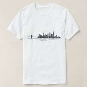 Camiseta Horizonte de Boston Arte em Linhas Detalhadas Ma