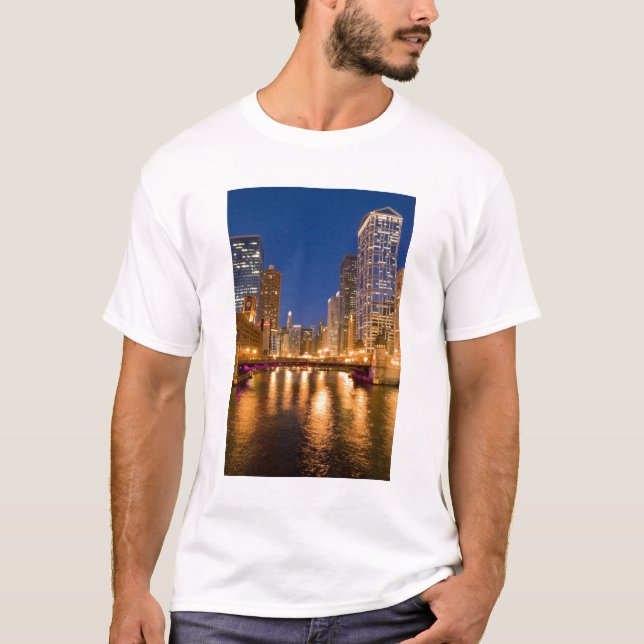 Camiseta Horizonte de Chicago, Illinois, e Rio Chicago em (Frente)