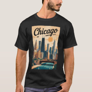 Camiseta Horizonte de Chicago Illinois Viagem Arte Vintage