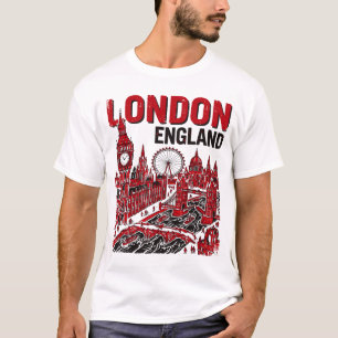 Camiseta Horizonte de Londres, Inglaterra, Com Pontos Turís