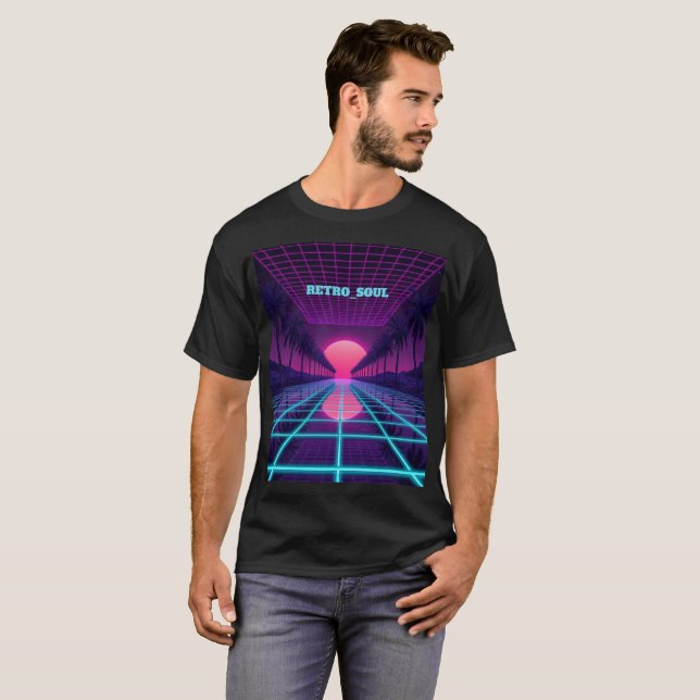 Camiseta Horizonte Neon Synthwave - Grade Cyberpunk dos Ano (Frente Completa)