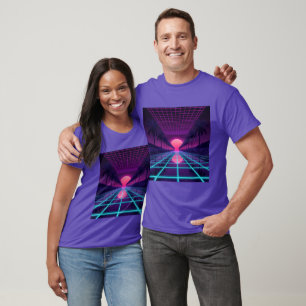 Camiseta Horizonte Neon Synthwave - Grade Retrô 80 Cyberpun