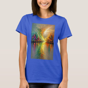 Camiseta Horizonte Urbano Colorido Abstrato – Reflexão Mode
