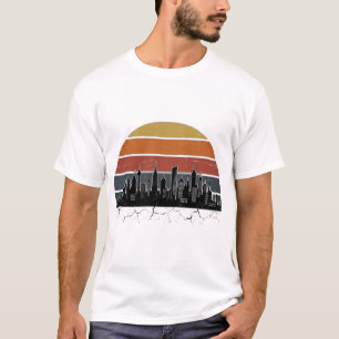 Camiseta Horizonte Urbano da Cidade dos Anos 80 Pôr do Sol 