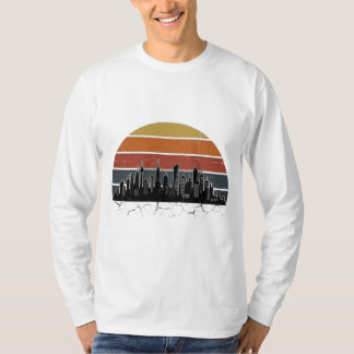 Camiseta Horizonte Urbano da Cidade dos Anos 80 Pôr do Sol 