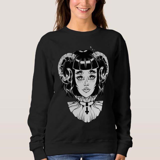 Camiseta Horned Devil Satanic Halloween Glitch Goth Emo Pun (Frente)
