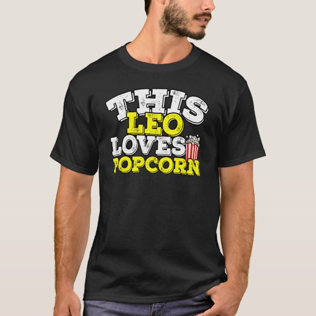 Camiseta Horoscópio Sinal Zodiac Leo ama pipoca (Frente)
