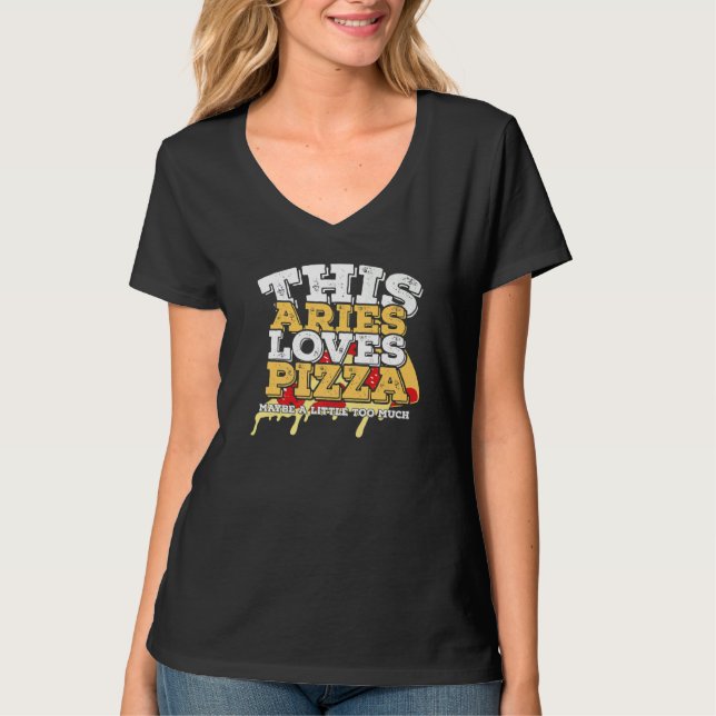 Camiseta Horoscópio Sinal Zodíaco Aries ama Pizza (Frente)