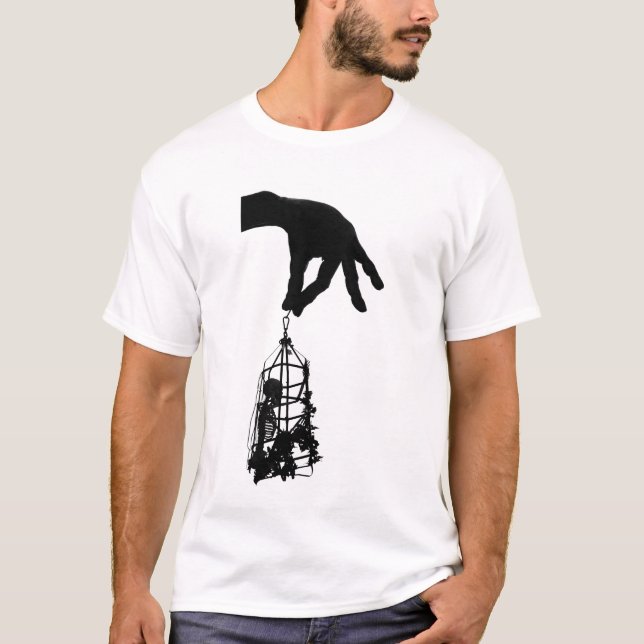 Camiseta Horror Esqueleto Assustador Gaiola do Esqueleto Hu (Frente)